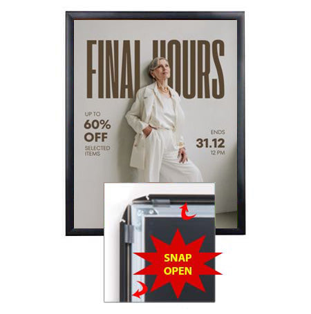 24 x 36 SwingSnap Front Loading Poster Snap Frame with 1 1/4" Wide Metal Frame Profile, Quick Change