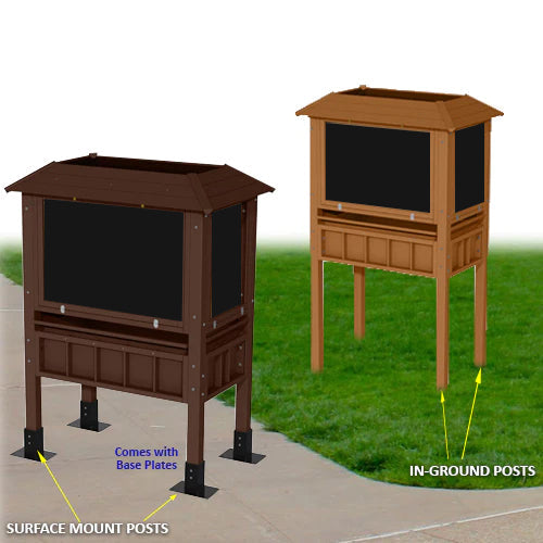 Plastic Post Options: Surface Mount with Base Plates or Inground Installation
