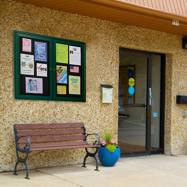 ECO-Design 48x36 Outdoor Wall Mount Enclosed Cork Bulletin Board Information Center - Double Door Faux Wood Cabinet - 6 Finishes