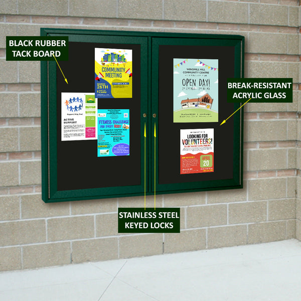 ECO-Design 48x36 Outdoor Wall Mount Enclosed Cork Bulletin Board Information Center - Double Door Faux Wood Cabinet - 6 Finishes