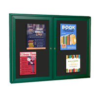 ECO-Design 48x36 Outdoor Wall Mount Enclosed Cork Bulletin Board Information Center - Double Door Faux Wood Cabinet - 6 Finishes