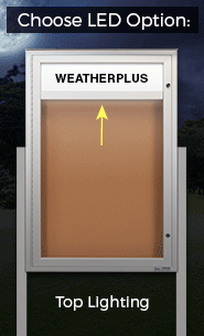Free-Standing Extreme Weather Plus Premium Outdoor Enclosed Bulletin Boards with Header & LED Lights (Single Door)