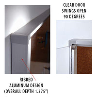 19 x 25 Notice Cork Board is 1.375" Deep and Door Swings Open 90 Degrees