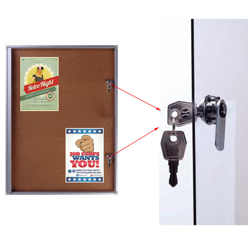 Lockable Bulletin Board has (2) Front Locks with Key Set