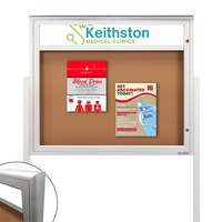 EXTREME WeatherPlus Radius Edge Outdoor Enclosed Bulletin Board Stand | Shown in Silver Finish in Landscape orientation