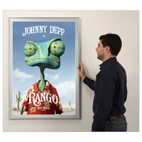 27x39 MOVIE POSTER FRAME SHOWN in SATIN SILVER FRAME with SILVER MATBOARD (NOT TO SCALE)