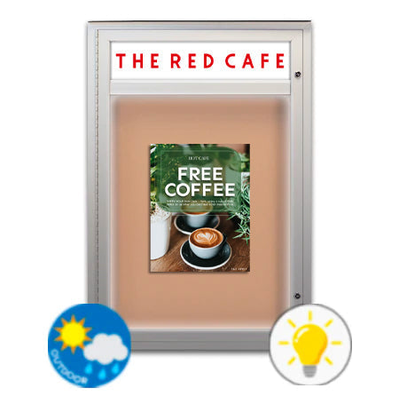 EXTREME WeatherPLUS™ Outdoor Enclosed Bulletin Boards with Personalized Message Header + LED Lights | Locking Metal Display Case in 15+ Sizes and Custom