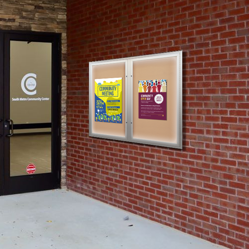 EXTREME WeatherPlus™ Enclosed Radius Edge Outdoor Bulletin Boards with LED Lights | Shown In Silver Frame