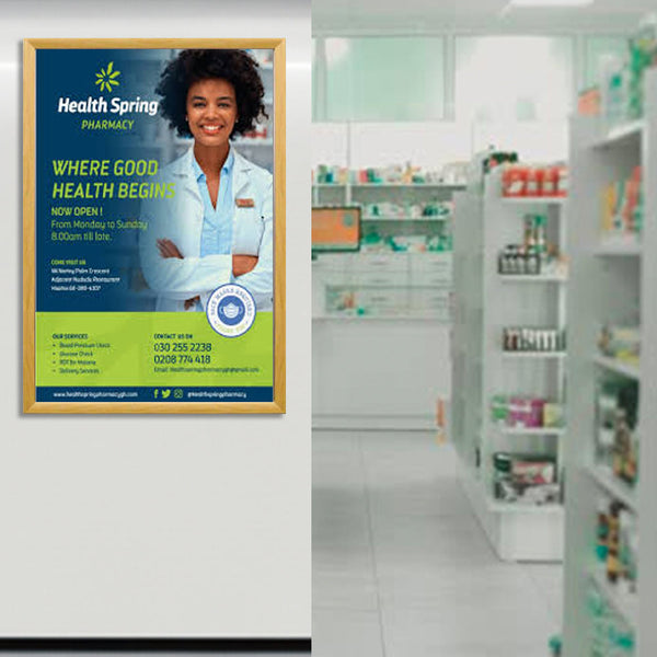 SwingSnap Extra Large Front Loading Wood Poster Snap Frames to Hold Graphics on 1/8", 3/16", 1/4" Thick Boards in 25 Sizes