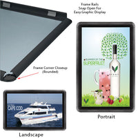 11 x 17 Snap Frame with Rounded Corners can be Wall Mounted in Portrait or Landscape Position