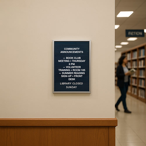 Open Face Changeable Letter Board 11x17 Frame in 6 Vinyl Colors with Silver Trim Aluminum Frame