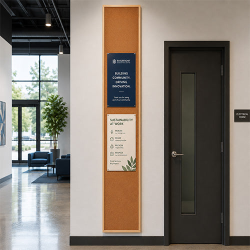 Value Line 12x96 Wood Framed Cork Bulletin Board | Open Face with Hardwood Trim
