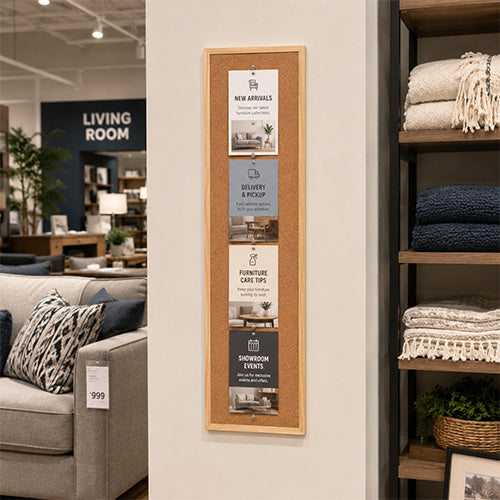 Value Line 12x36 Wood Framed Cork Bulletin Board | Open Face with Hardwood Trim in 3 Wood Finishes