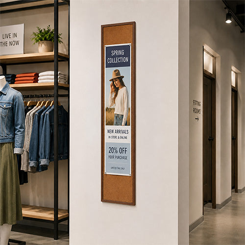 Value Line 12x48 Wood Framed Cork Bulletin Board | Open Face with Hardwood Trim