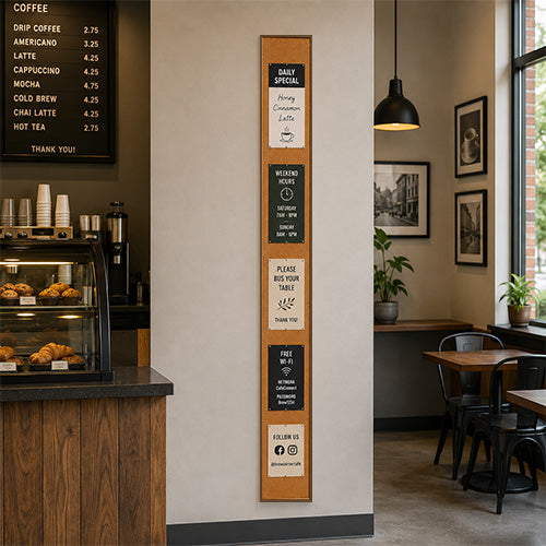 Value Line 12x84 Wood Framed Cork Bulletin Board | Open Face with Hardwood Trim
