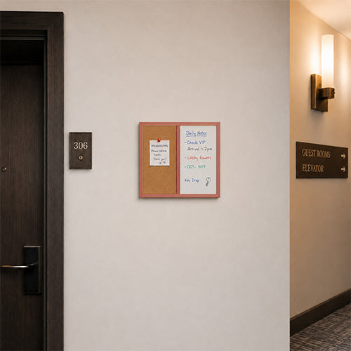 Value Line Combo Board 16x16 Wood Framed Cork Bulletin Marker Board (Open Face with Wood Trim)
