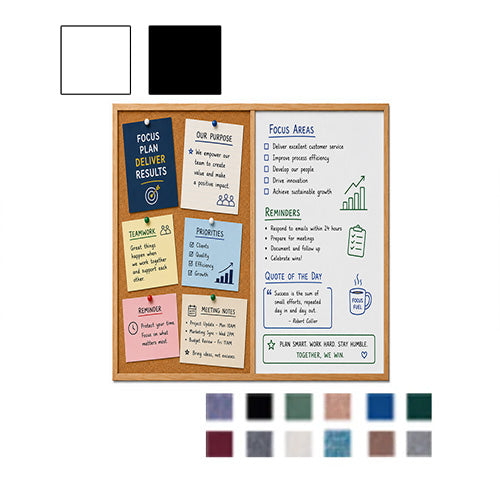 Value Line Combo Board 16x16 Wood Framed Cork Bulletin Marker Board (Open Face with Wood Trim)