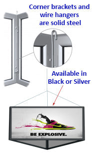 Triangular 18 x 36 x 36 Lightweight Aluminum Ceiling Display Frame Holds 3 Poster Signs