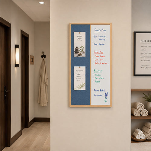 Value Line Combo Board 18x36 Wood Framed Cork Bulletin Marker Board (Open Face with Wood Trim)