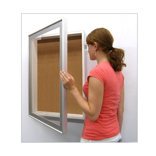 22 x 28 SwingFrame Designer 2 Inch Deep Shadow Box Display Case w Cork Board and Light - Metal Framed
