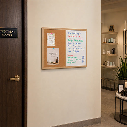 Value Line Combo Board 24x18 Wood Framed Cork Bulletin Marker Board (Open Face with Wood Trim)