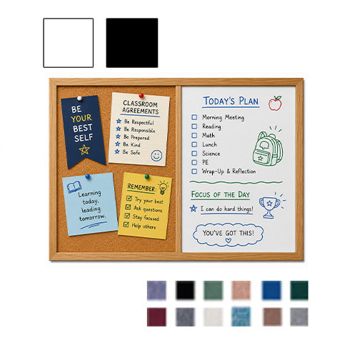 Value Line Combo Board 24x18 Wood Framed Cork Bulletin Marker Board (Open Face with Wood Trim)