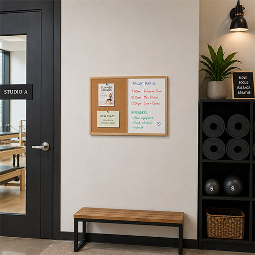 Value Line Combo Board 24x18 Wood Framed Cork Bulletin Marker Board (Open Face with Wood Trim)