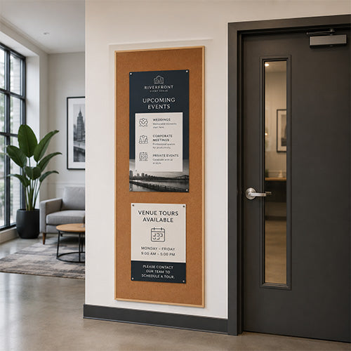 Value Line 24x72 Wood Framed Cork Bulletin Board | Open Face with Hardwood Trim in 3 Wood Finishes