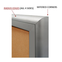 3-DOOR ILLUMINATED CORKBOARD 84" x 30" w/ HEADER RADIUS EDGES WITH MITERED CORNERS (SHOWN IN SATIN SILVER)