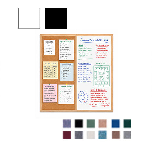 Value Line Combo Board 30x36 Wood Framed Cork Bulletin Marker Board (Open Face with Wood Trim)