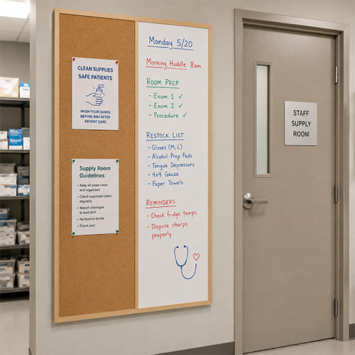 Value Line Combo Board 36x72 Wood Framed Cork Bulletin Marker Board (Open Face with Wood Trim)