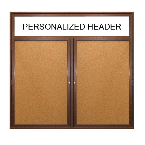 2 DOOR WOOD CORK BOARD 40 x 50 WITH HEADER & LIGHTS (SHOWN IN WALNUT)