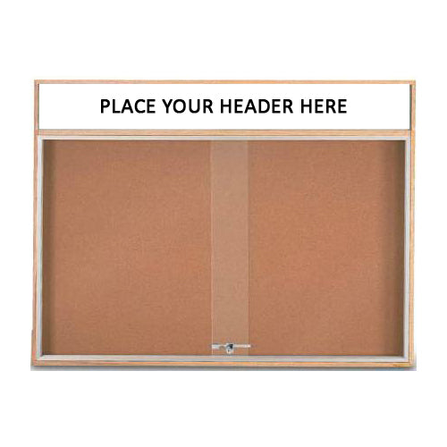 WOOD ENCLOSED 48x36 BULLETIN BOARD WITH SLIDING DOORS & HEADER (SHOWN IN LIGHT OAK)