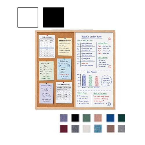 Value Line Combo Board 48x48 Wood Framed Cork Bulletin Marker Board (Open Face with Wood Trim)