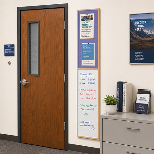 Value Line Combo Board 60x12 Wood Framed Cork Bulletin Marker Board (Open Face with Wood Trim)