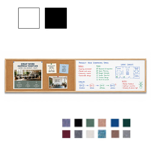 Value Line Combo Board 60x12 Wood Framed Cork Bulletin Marker Board (Open Face with Wood Trim)