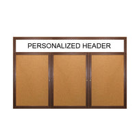3 DOOR WOOD CORK BOARD 84 x 36 WITH HEADER & LIGHTS (SHOWN IN WALNUT)