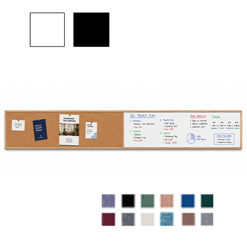Value Line Combo Board 96x12 Wood Framed Cork Bulletin Marker Board (Open Face with Wood Trim)