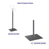 Angled Acrylic Sign Holder Top Panel for 8.5"x 11" Messages, Menus, and Graphics, Pedestal Floor Stand with 12" Steel Base and Adjustable Telescopic Pole 26" - 50"