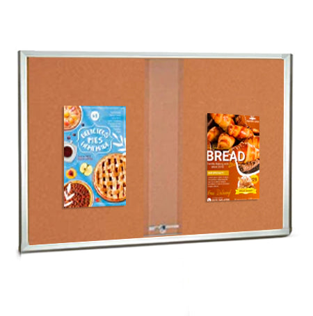 60 x 36 Indoor Enclosed Bulletin Cork Boards with Sliding Glass Doors