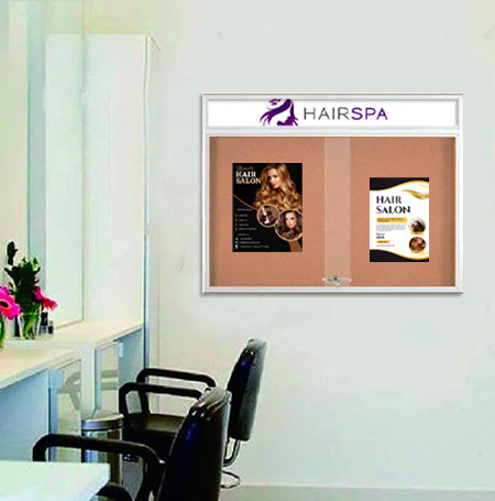 Indoor Bulletin Cork Boards 60" x 40" with Personalized Message Header (2 Sliding Glass Doors)