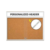 Indoor 60 x 48 Bulletin Cork Boards with Personalized Header & Lights (2 Sliding Glass Doors)