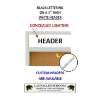 Indoor 84 x 36 Bulletin Cork Boards with Personalized Header & Lights (3 Sliding Glass Doors)