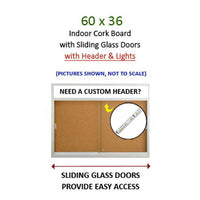 Indoor 60 x 36 Bulletin Cork Boards with Personalized Header & Lights (2 Sliding Glass Doors)