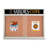 Indoor 72 x 24 Bulletin Cork Boards with Personalized Header & Lights (2 Sliding Glass Doors)