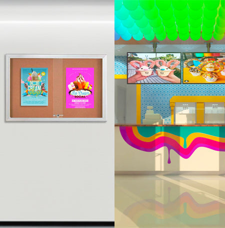 Indoor Enclosed Bulletin Cork Boards 96 x 36 with Sliding Glass Doors (with RADIUS EDGE)