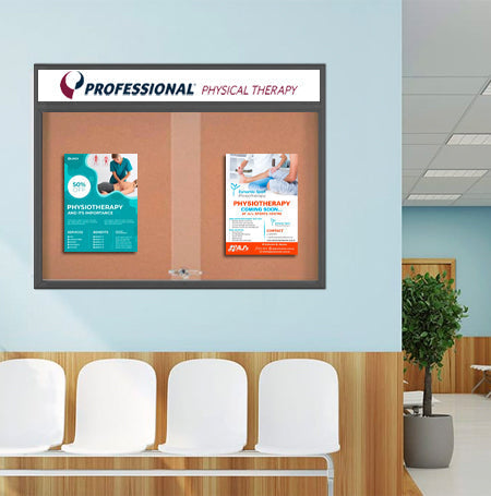 Indoor Bulletin Cork Boards 50x40 with Personalized Header (RADIUS EDGE) (Sliding Glass Doors)