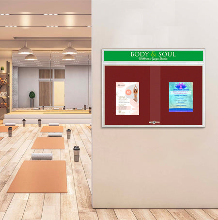 Indoor Bulletin Cork Boards 60x40 with Personalized Header (RADIUS EDGE) (Sliding Glass Doors)