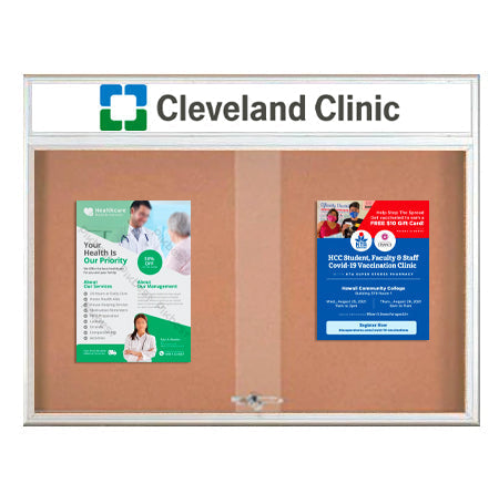 Indoor Bulletin Cork Boards 60x48 with Personalized Header (RADIUS EDGE) (Sliding Glass Doors)
