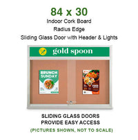 Indoor Bulletin Cork Boards 84x30 with Personalized Header (RADIUS EDGE) (Sliding Glass Doors)